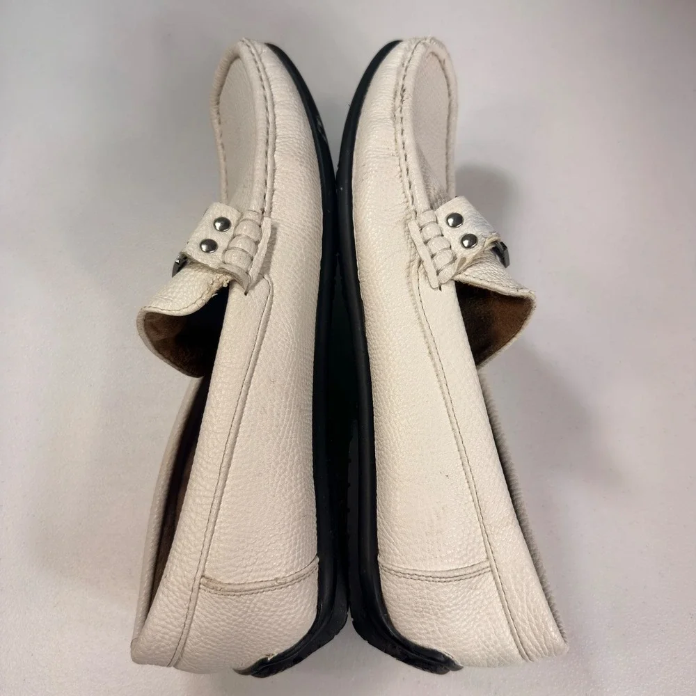 MG Shoes Mervin-24 Men's Size 9 White Leather Driving Loafers Moc Toe